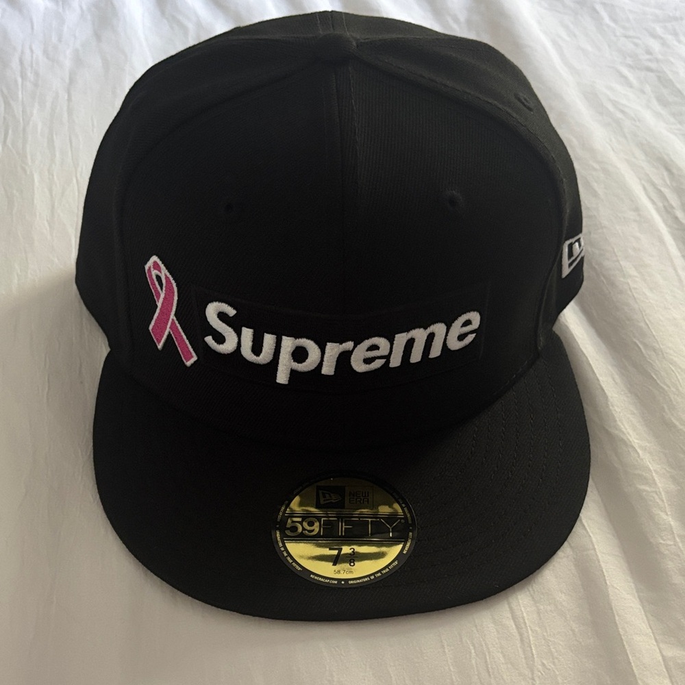 Supreme Black Hat with Pink Logo
